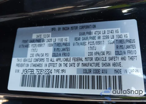 2025 Mazda Cx-5 2.5 S Select z USA, uszkodzony, nr VIN JM3KFBBL7S0618324